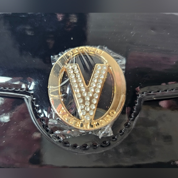 Valentino Orlandi Black Patent Leather Handbag with Gold Chain Accents NWT - Picture 6 of 10